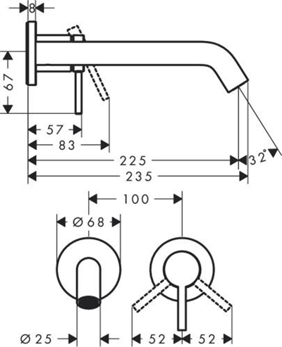 TECTURİS S ANKASTRE LAVABO BATARYASI 22,5cm