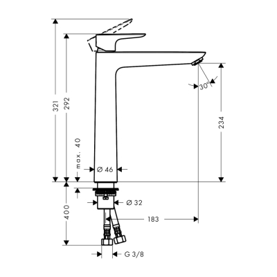 TALİS E 240 LAVABO BATARYASI K.DASIZ M.SİYAH KROM