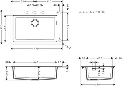 S510-F660 TEZGAH ÜSTÜ EVİYE 660 SİYAH