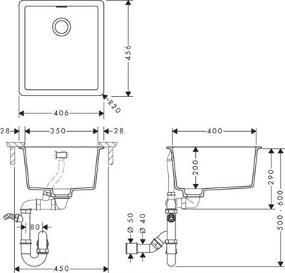 S52 S520-F350 ANKASTRE EVİYE MANUEL GİDER SET İLE