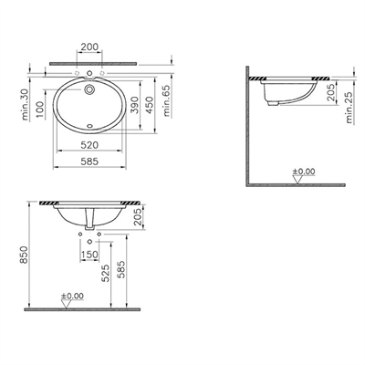S20 TEZGAHALTI LAVABO, 52 CM