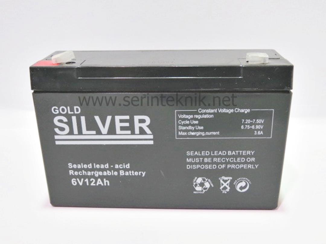 6 Volt DC 12 Amper Kuru Akü Sürgülü