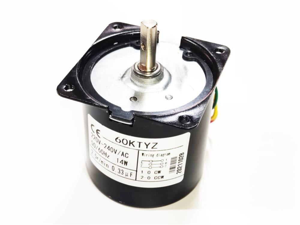 60KTYZ Synchronous Motor – 14W 2.5RPM – Reversible AC Gear Motor 220-240V for Rotisserie, Incubators, Fryers, Ice Makers