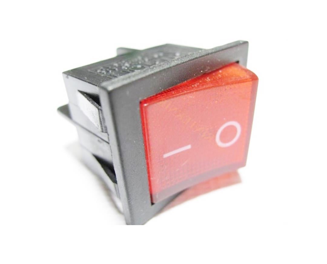 Large Single Lighted On/Off Rocker Switch with Socket | Red | 230V 16A | 4-Pin | Panel Mount