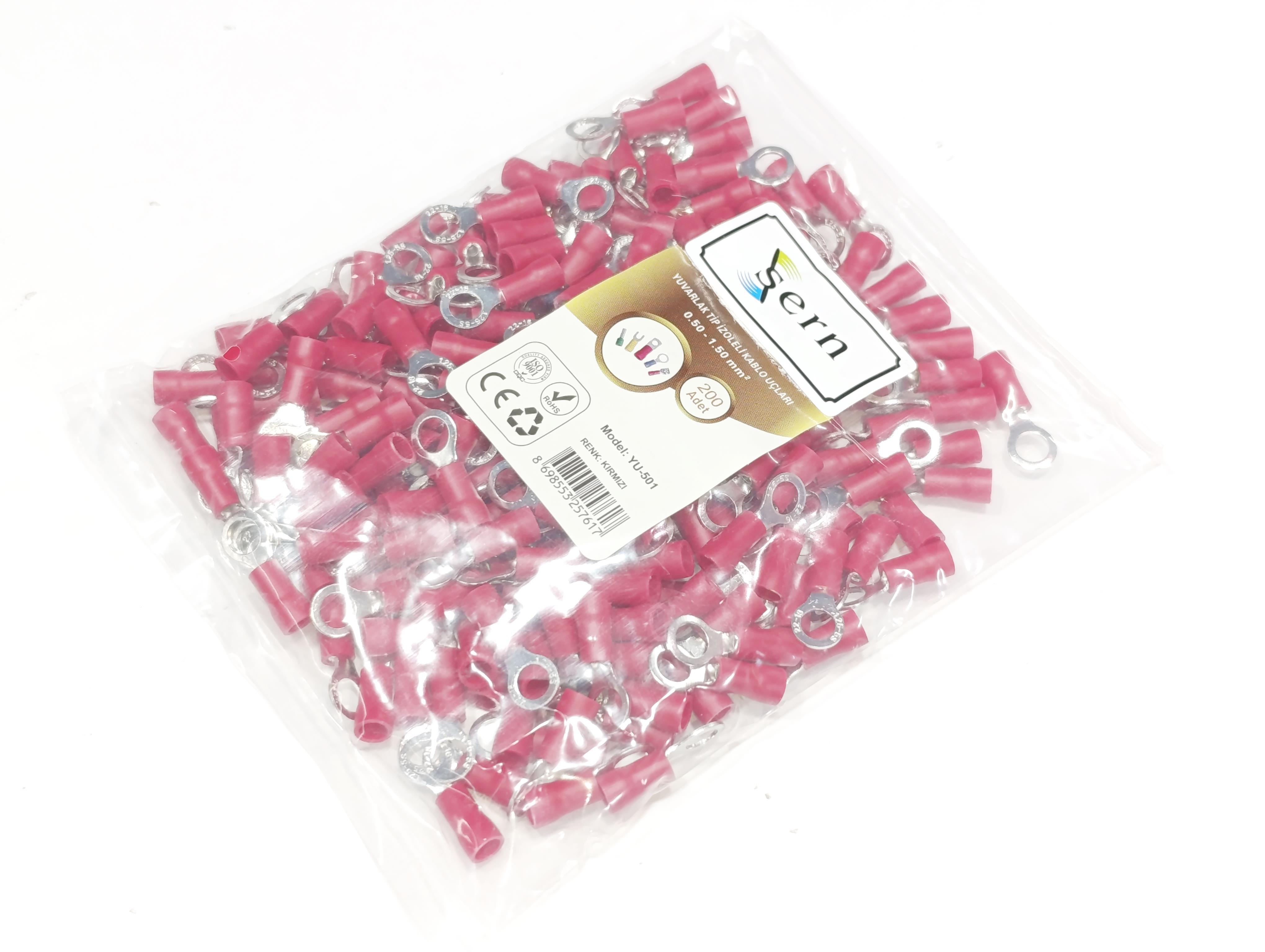  08.Insulated Cable EndsM5 (0.50 x 1.50 mm²) Round Type Insulated Cable End Terminals Red Colour – 1 Pack – 200 PiecesM5 (0.50 x 1.50 mm²) Round Type Insulated Cable End Terminals Red Colour – 1 Pack – 200 Pieces
