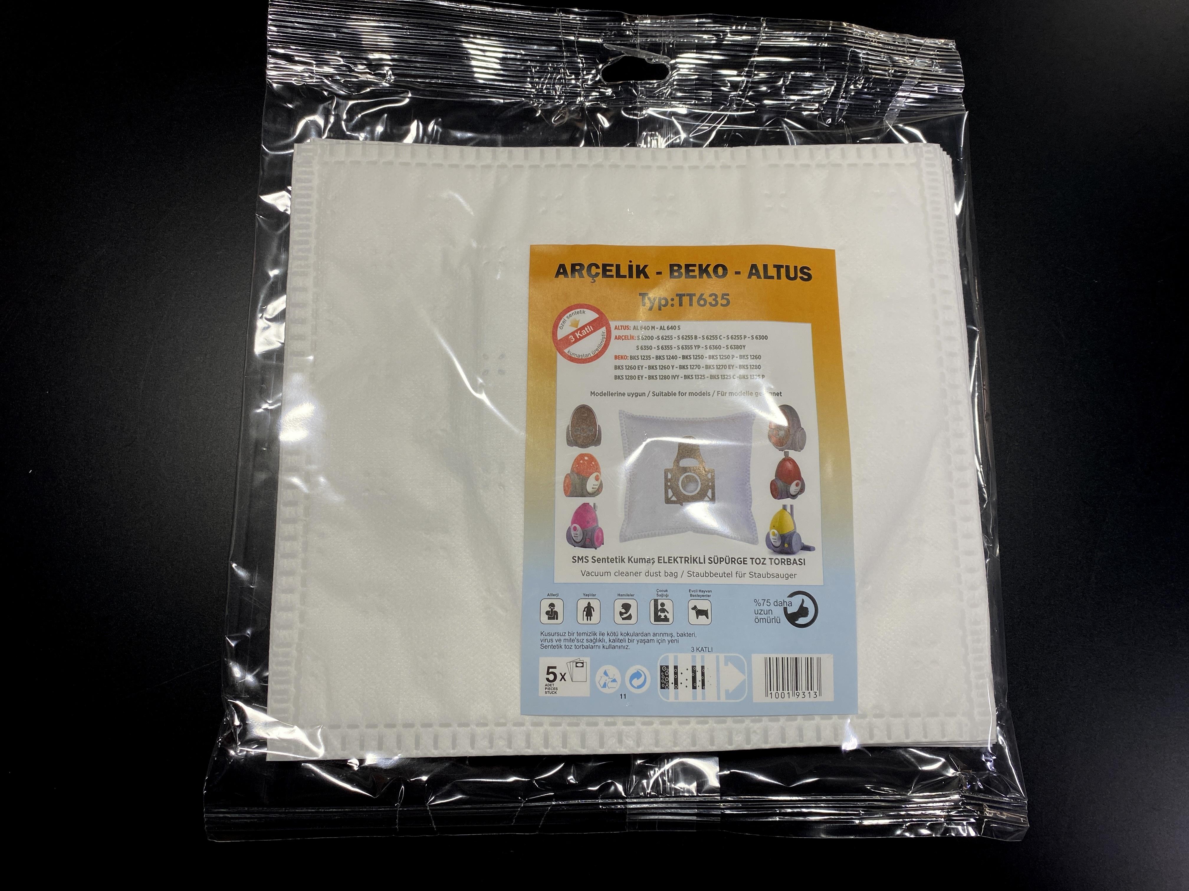 02.Vacuum Cleaner SMS BagsPack of 5 SMS Synthetic Dust Bags Compatible with Arçelik, Beko, Altus TT635 Vacuum CleanersPack of 5 SMS Synthetic Dust Bags Compatible with Arçelik, Beko, Altus TT635 Vacuum Cleaners