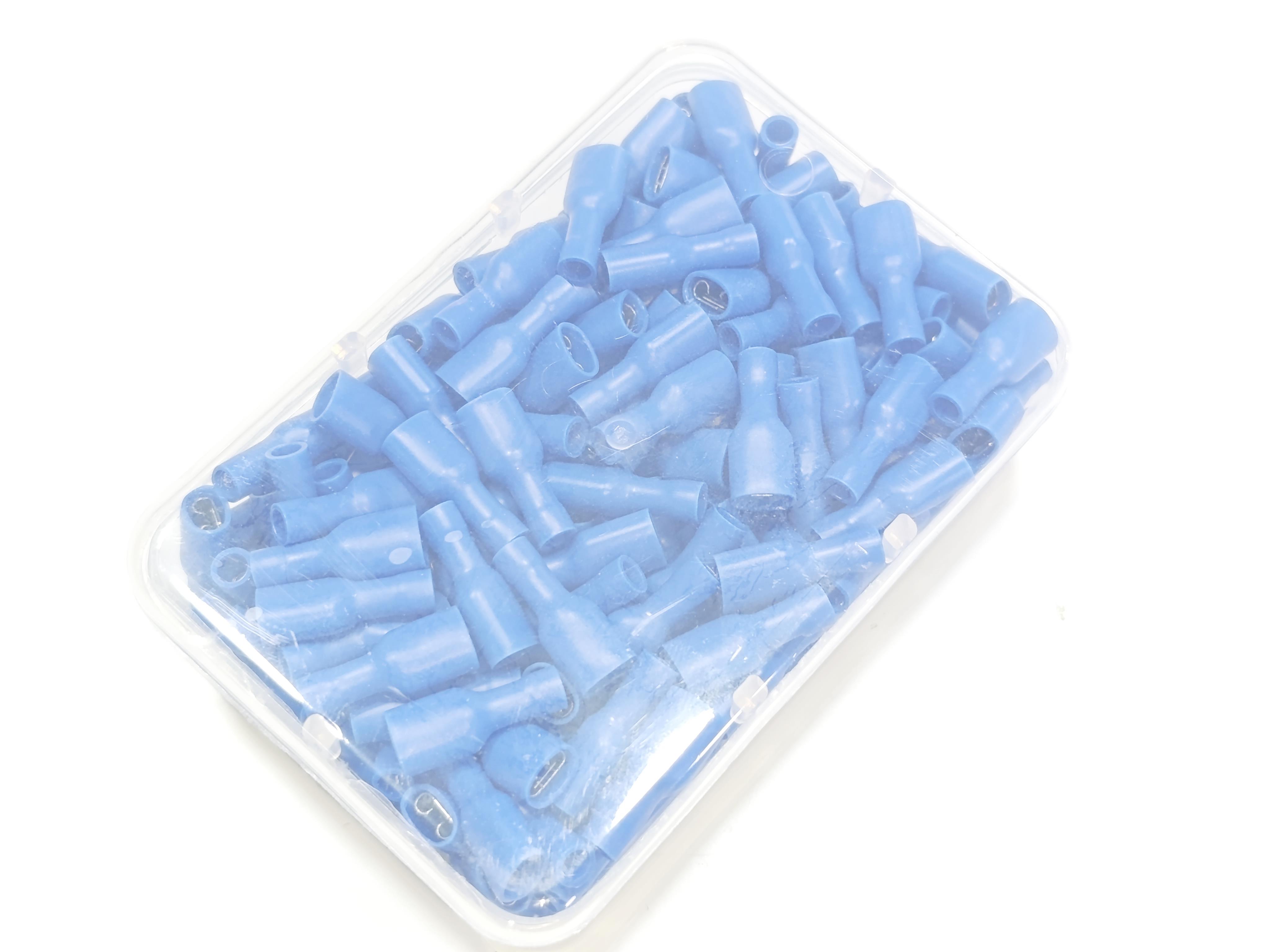  08.Insulated Cable Ends0.8 x 6.35 Fully Insulated Female Spade Terminal 1.50 x 2.50 mm² Blue Colour – 1 Pack – 200 Pieces0.8 x 6.35 Fully Insulated Female Spade Terminal 1.50 x 2.50 mm² Blue Colour – 1 Pack – 200 Pieces
