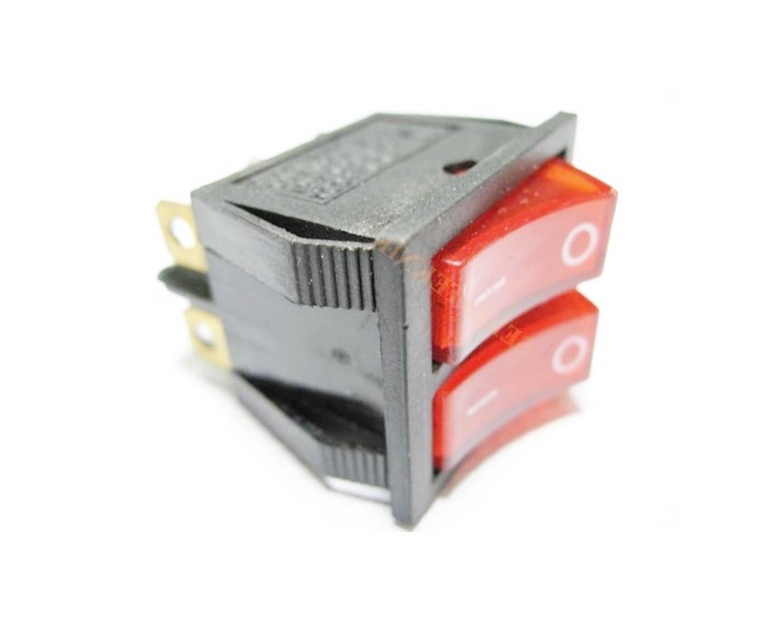 Double Lighted On/Off Rocker Switch with Socket | Red | 230V | 5–6 Pin | Panel Mount