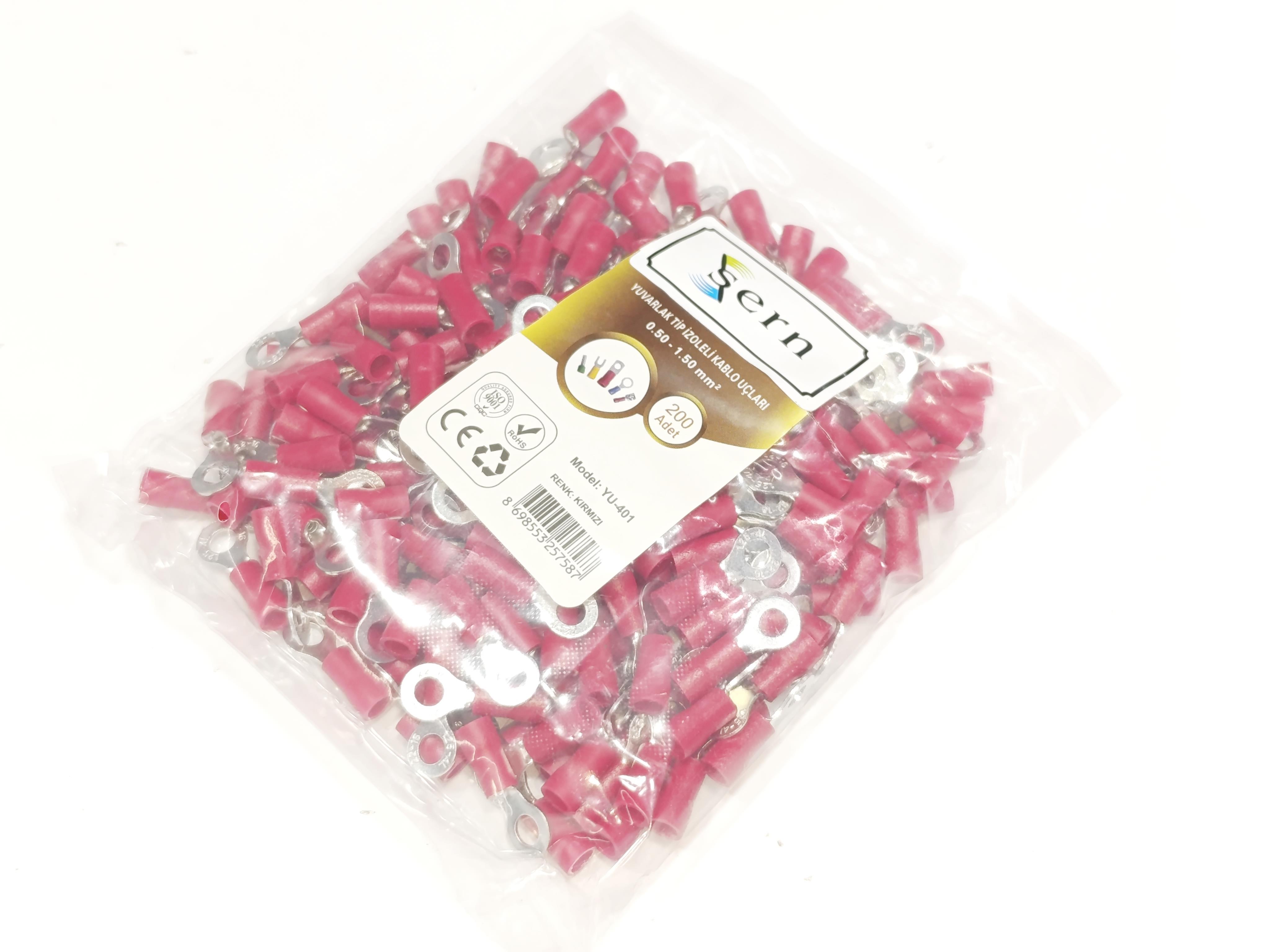  08.Insulated Cable EndsM4 (0.50 x 1.50 mm²) Round Type Insulated Cable End Terminals Red Colour – 1 Pack – 200 PiecesM4 (0.50 x 1.50 mm²) Round Type Insulated Cable End Terminals Red Colour – 1 Pack – 200 Pieces