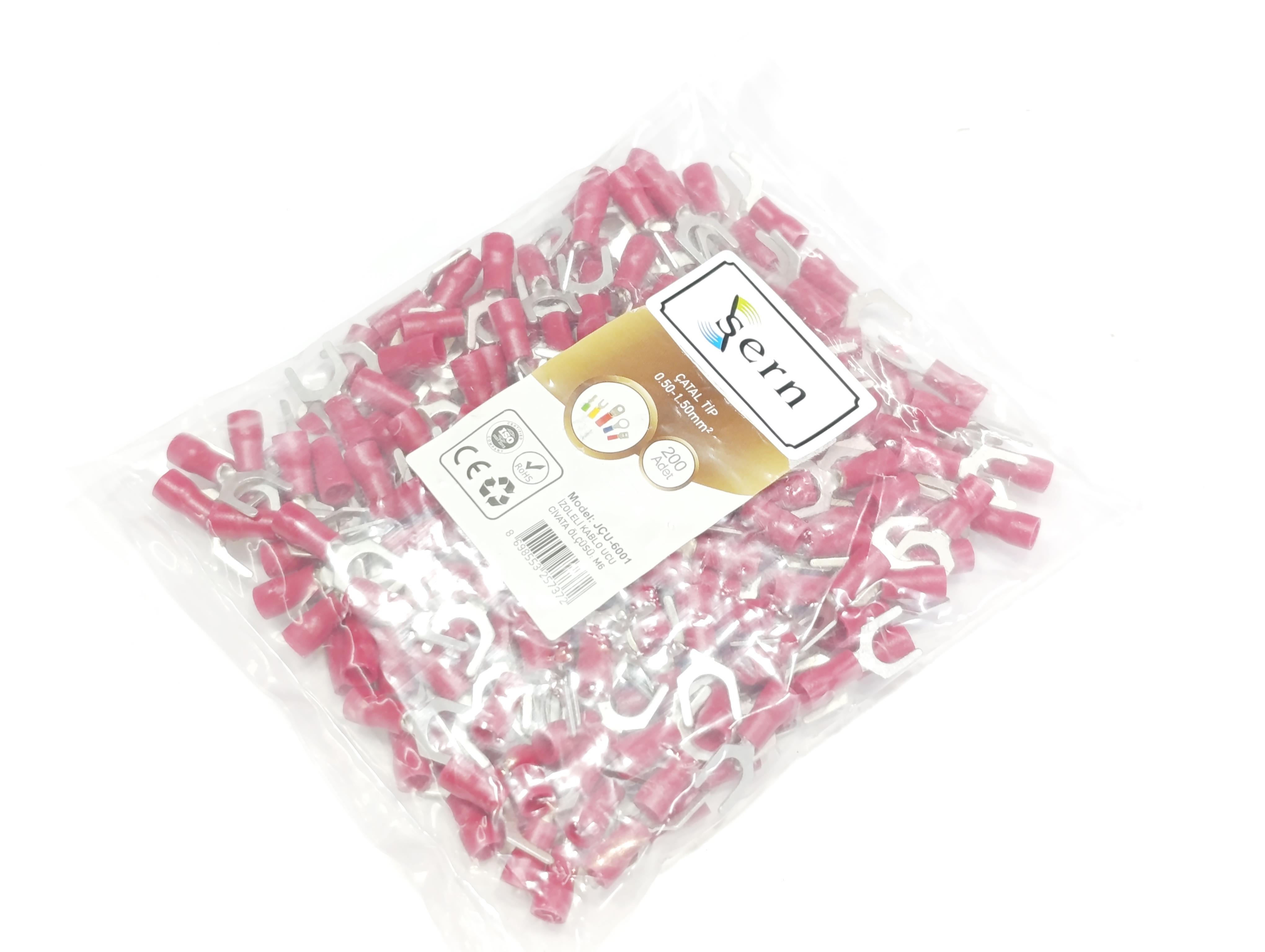  08.Insulated Cable EndsM6 (0.50 x 1.50 mm²) Fork Type Insulated Cable End Terminals Red Colour – 1 Pack – 200 PiecesM6 (0.50 x 1.50 mm²) Fork Type Insulated Cable End Terminals Red Colour – 1 Pack – 200 Pieces
