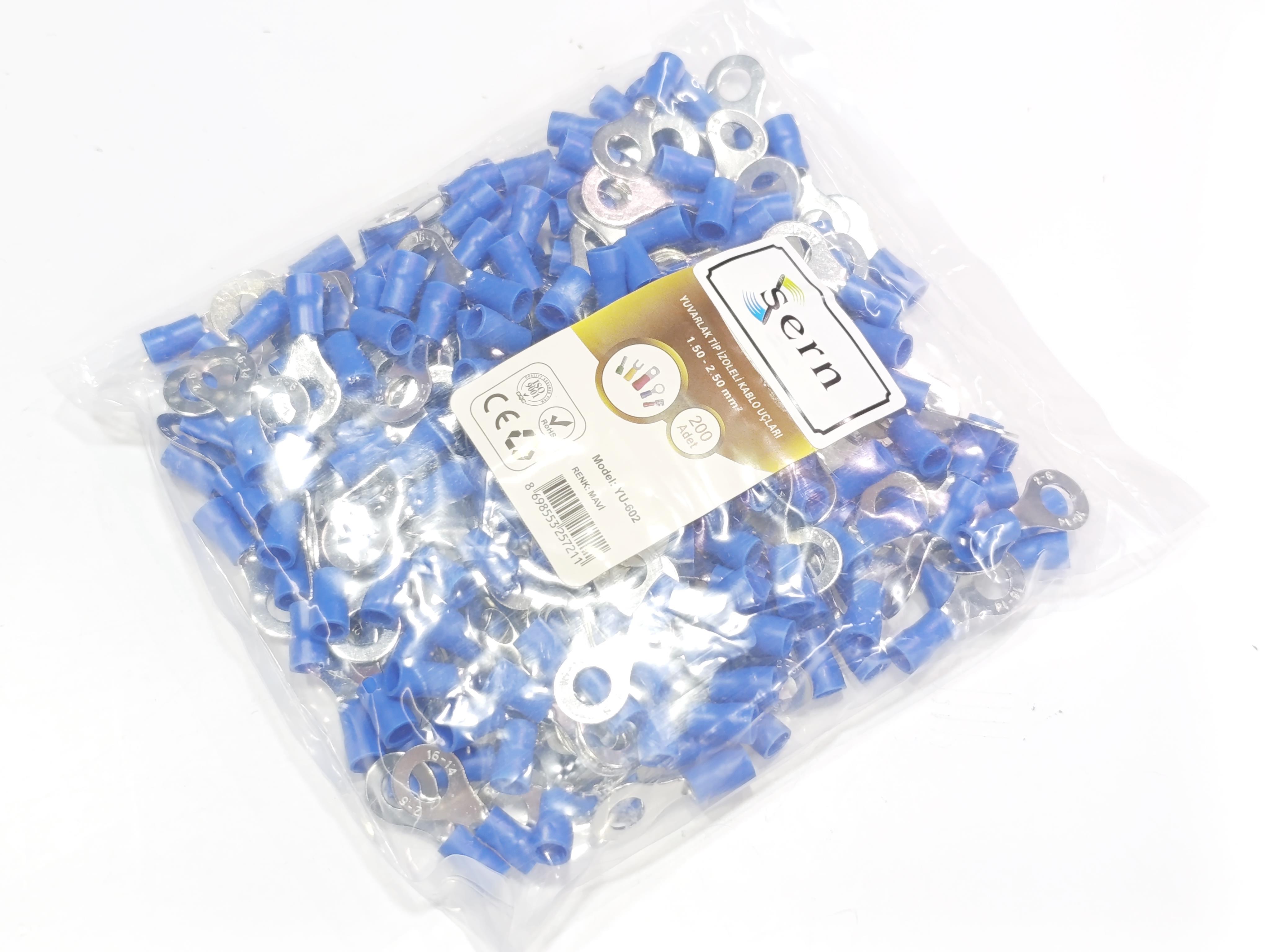  08.Insulated Cable EndsM6 (1.50 x 2.50 mm²) Round Type Insulated Cable End Terminals Blue Colour – 1 Pack – 200 PiecesM6 (1.50 x 2.50 mm²) Round Type Insulated Cable End Terminals Blue Colour – 1 Pack – 200 Pieces