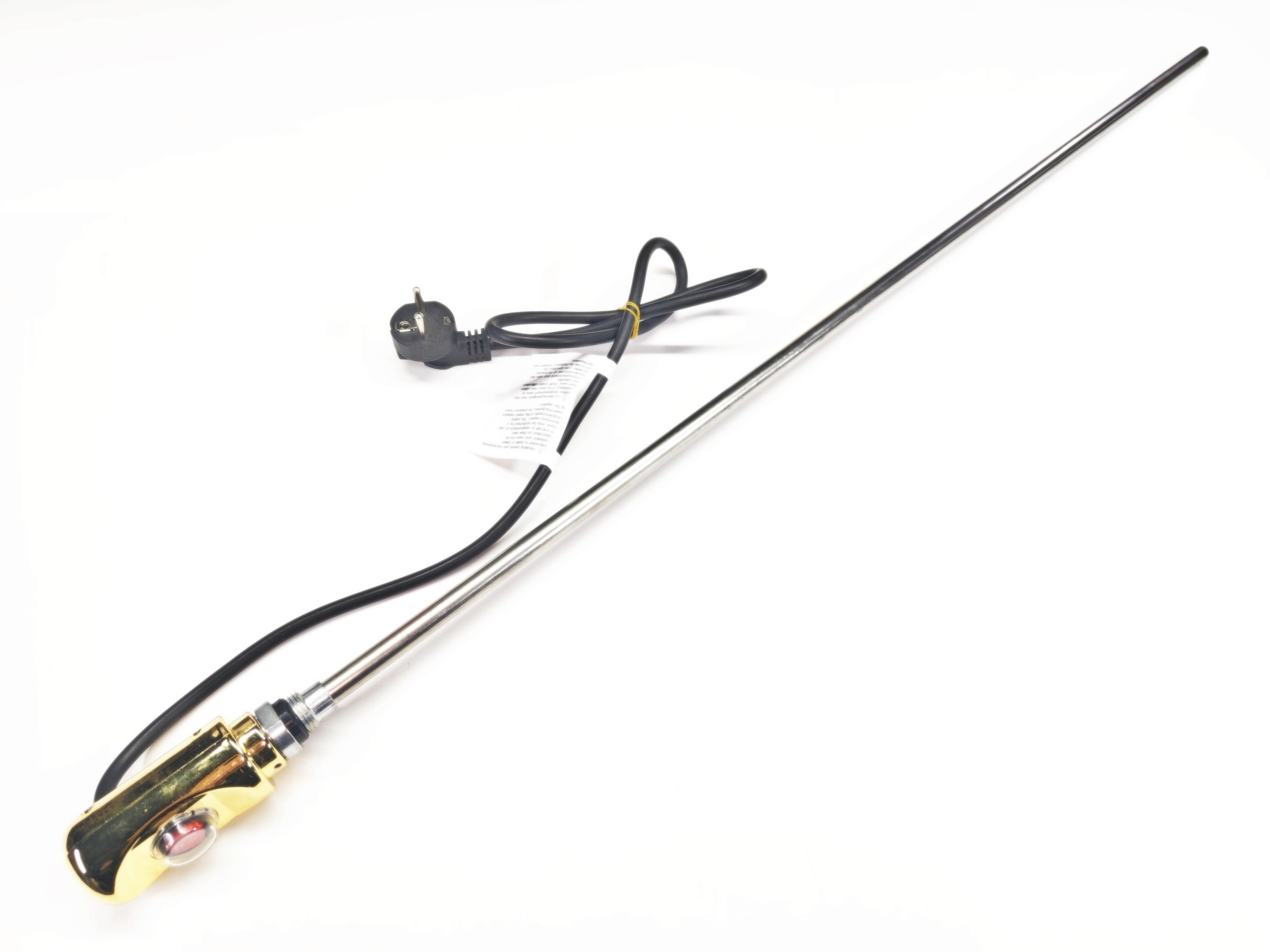 05.On/Off Switch Towel Radiator Heating ElementsSERN HP03 Towel Rail Heating Element 1500W 230V 900mm Gold Plug-in with On/Off Switch 80°C Thermostat 1/2