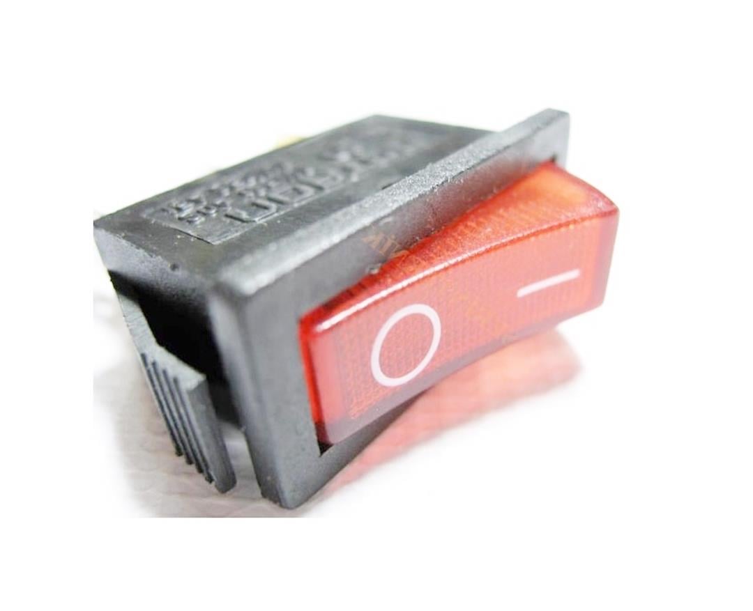 Slim Single Lighted On/Off Rocker Switch with Socket | Red | 230V 3-Pin | Panel Mount