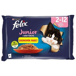 Felix Multi Pouch Junior Sığır Etli ve Tavuklu Yavru Yaş Kedi Maması 4 X 85 Gr