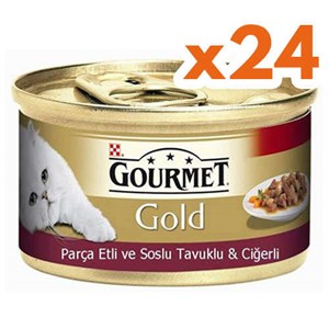 Purina Gourmet Gold Tavuk ve Ciğer Soslu Parça Etli Konserve Kedi Maması 85 Gr. X 24