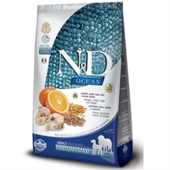 N&D Medium - Maxi, Morina Balıklı Ve Portakallı Düşük Tahıllı Yetişkin Köpek Maması - 12 Kg