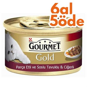 Gourmet Gold Parça Etli Soslu Tavuk Ciğerli Kedi Konservesi 85 Gr - 6 Al 5 Öde