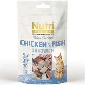 Nutri Feline Chicken / Fish Sandwich Tahılsız Kedi Ödülü 50 Gr