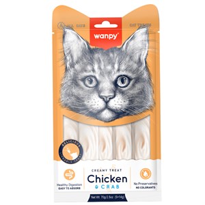 Wanpy Sıvı Kedi Ödül Maması Tavuklu ve Yengeçlı 5 Adetx14 gr