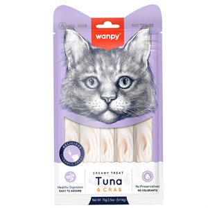 Wanpy Sıvı Kedi Ödül Maması Ton Balıklı ve Yengeçlı 5 Adetx14 gr