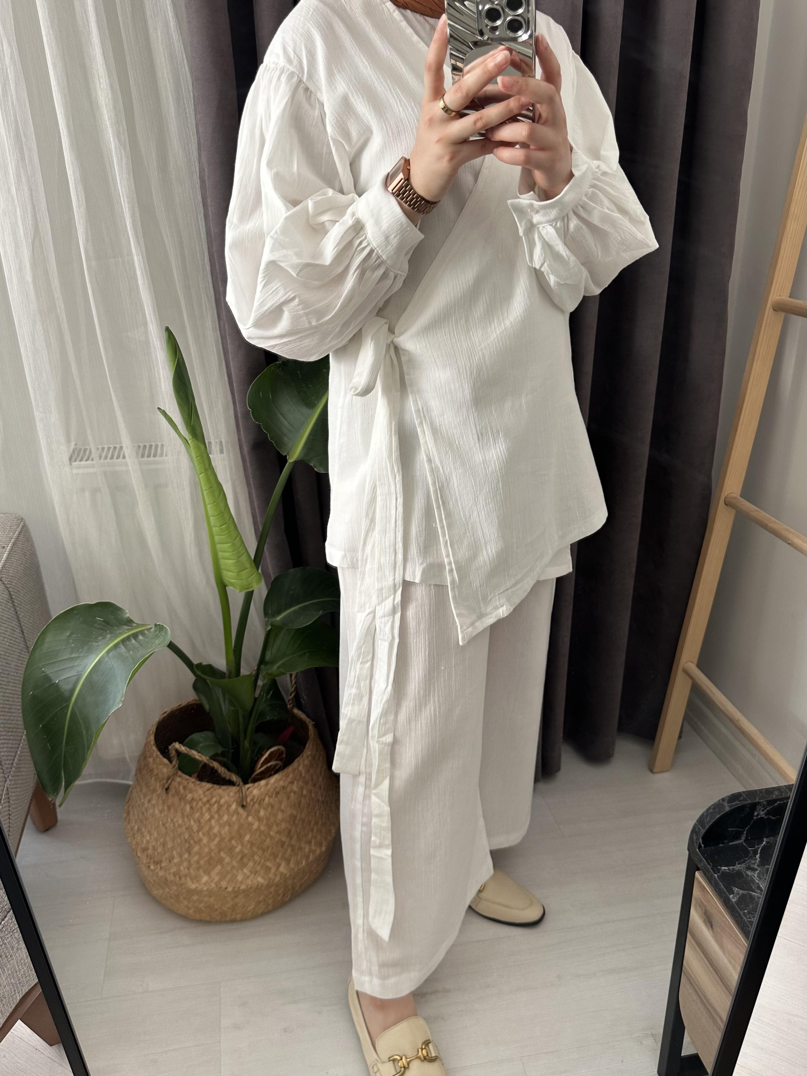 Keten Kimono Takım Beyaz 