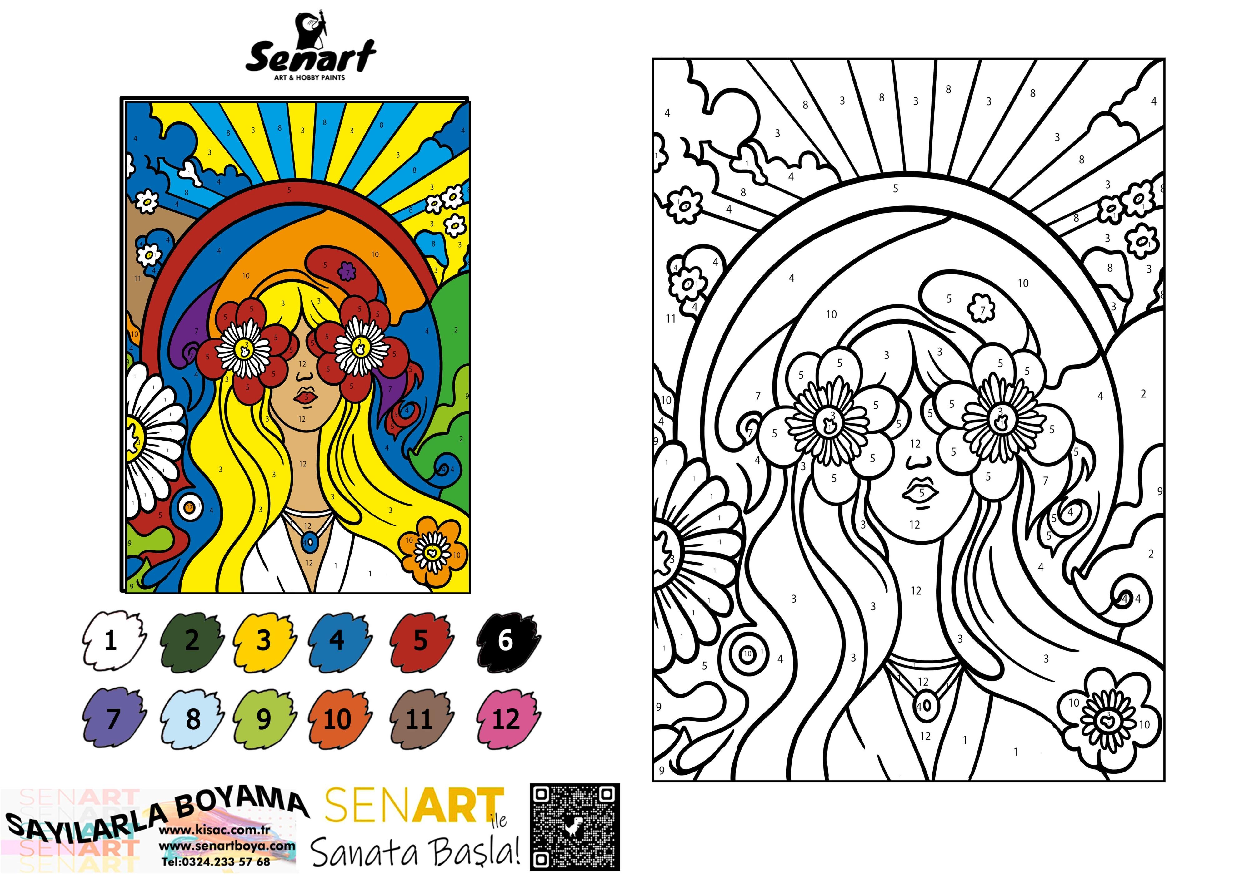 SENART SAYILARLA BOYAMA SETİ 020 HİPPİ KIZ 35*50