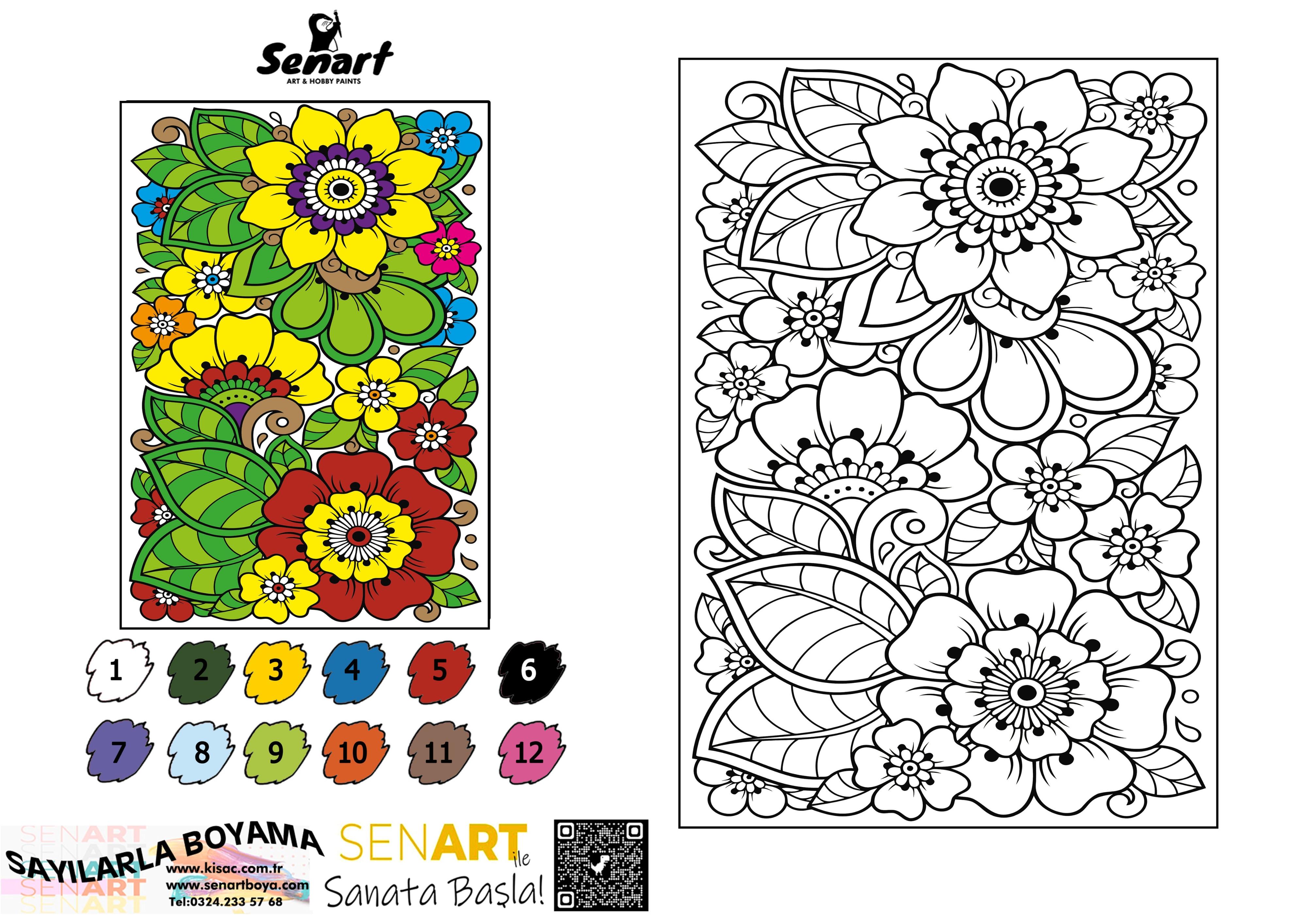 SENART SAYILARLA BOYAMA SETİ 024 ÇİÇEK 35*50
