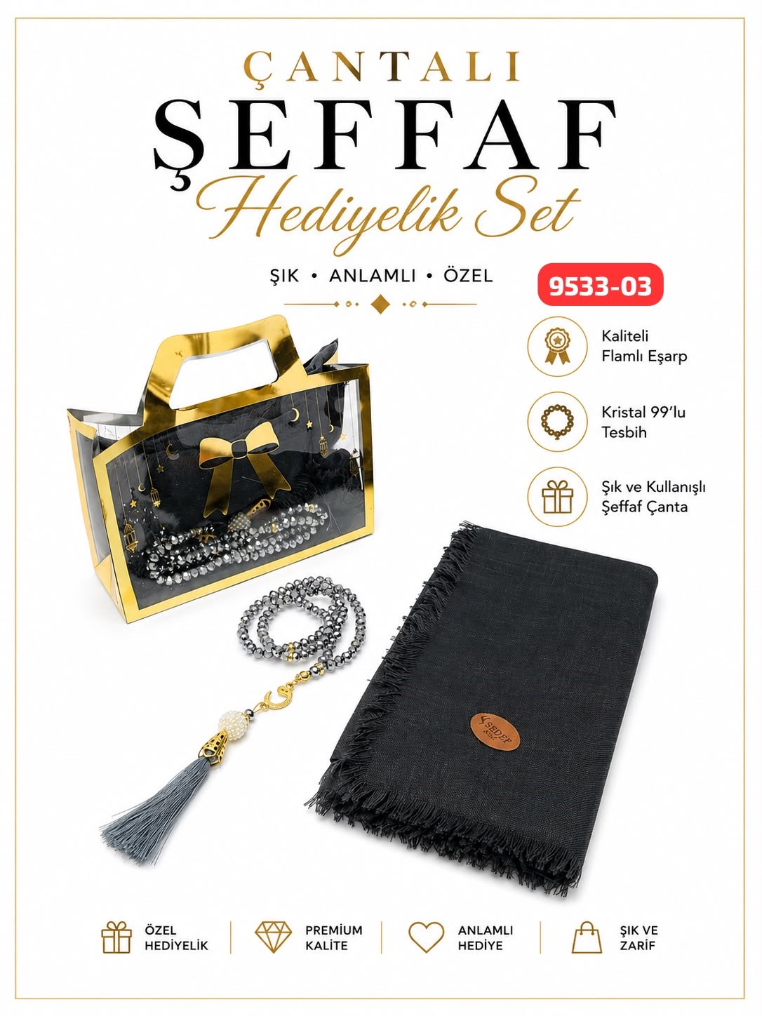 Çantalı Eşarp Tesbih Set