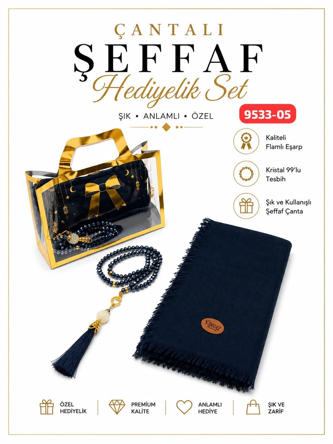 Çantalı Eşarp Tesbih Set