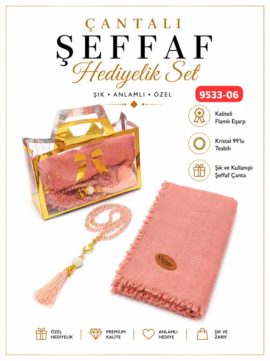 Çantalı Eşarp Tesbih Set