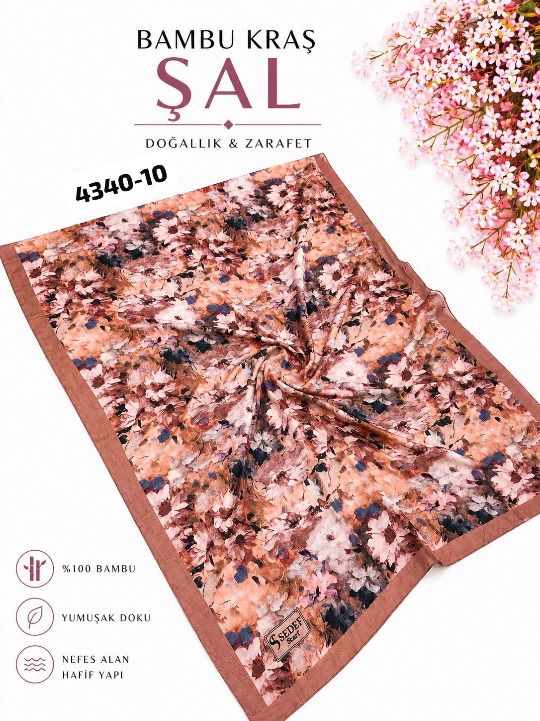 Desenli Bambu Kraş Şal