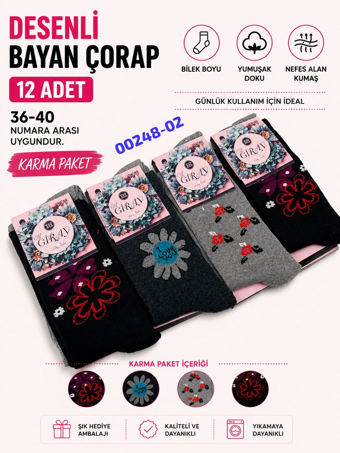 Desenli Uzun Bayan Çorap