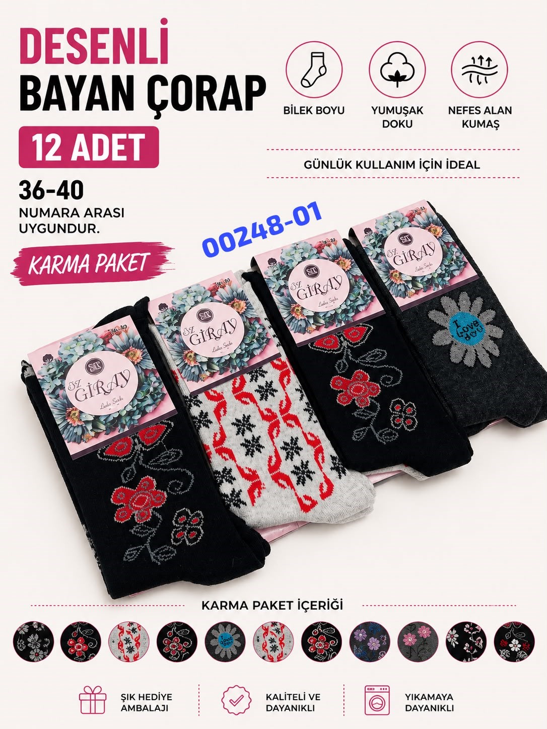 Desenli Uzun Bayan Çorap