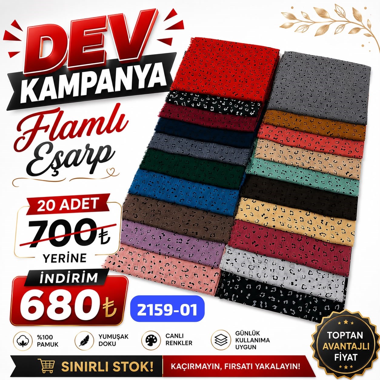 Kampanyalı Flamlı Eşarp