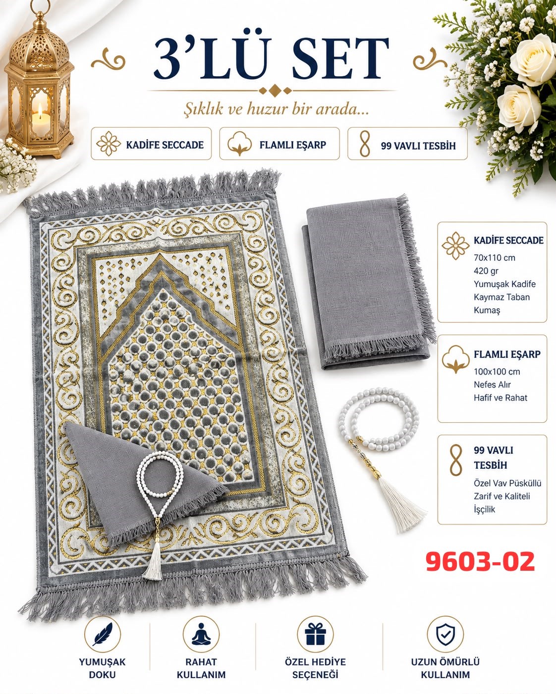 Seccade Eşarp Tesbih Set
