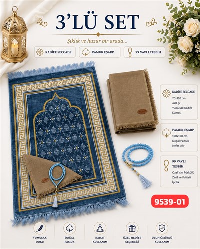 3 lü Set Seccade Eşarp Tesbih