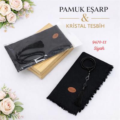 Pamuk Eşarp Kristal Tesbih Set