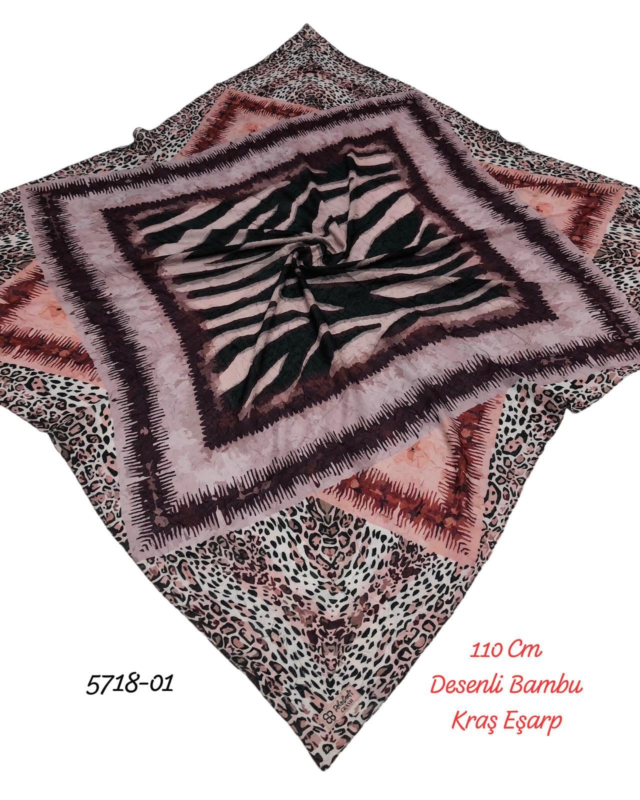5718 110cm Desenli Bambu Kraş Eşarp