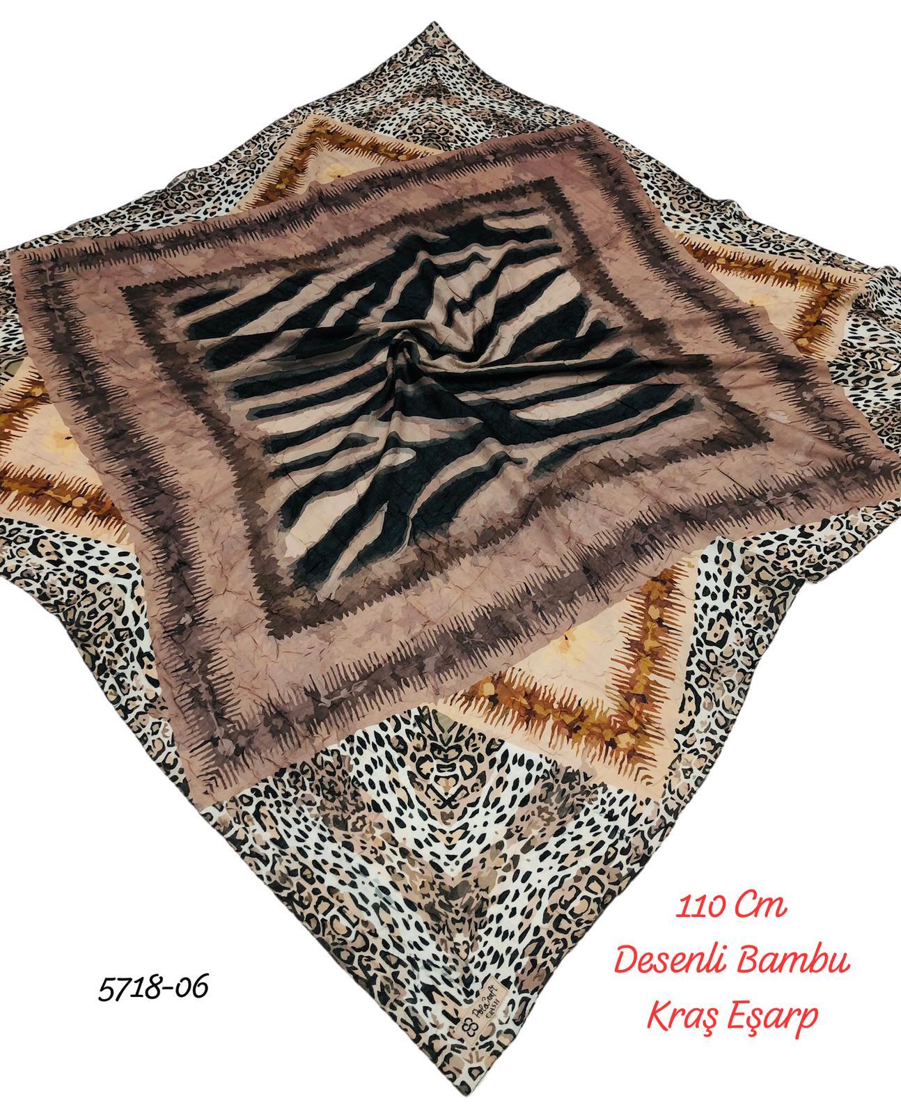 5718 110cm Desenli Bambu Kraş Eşarp