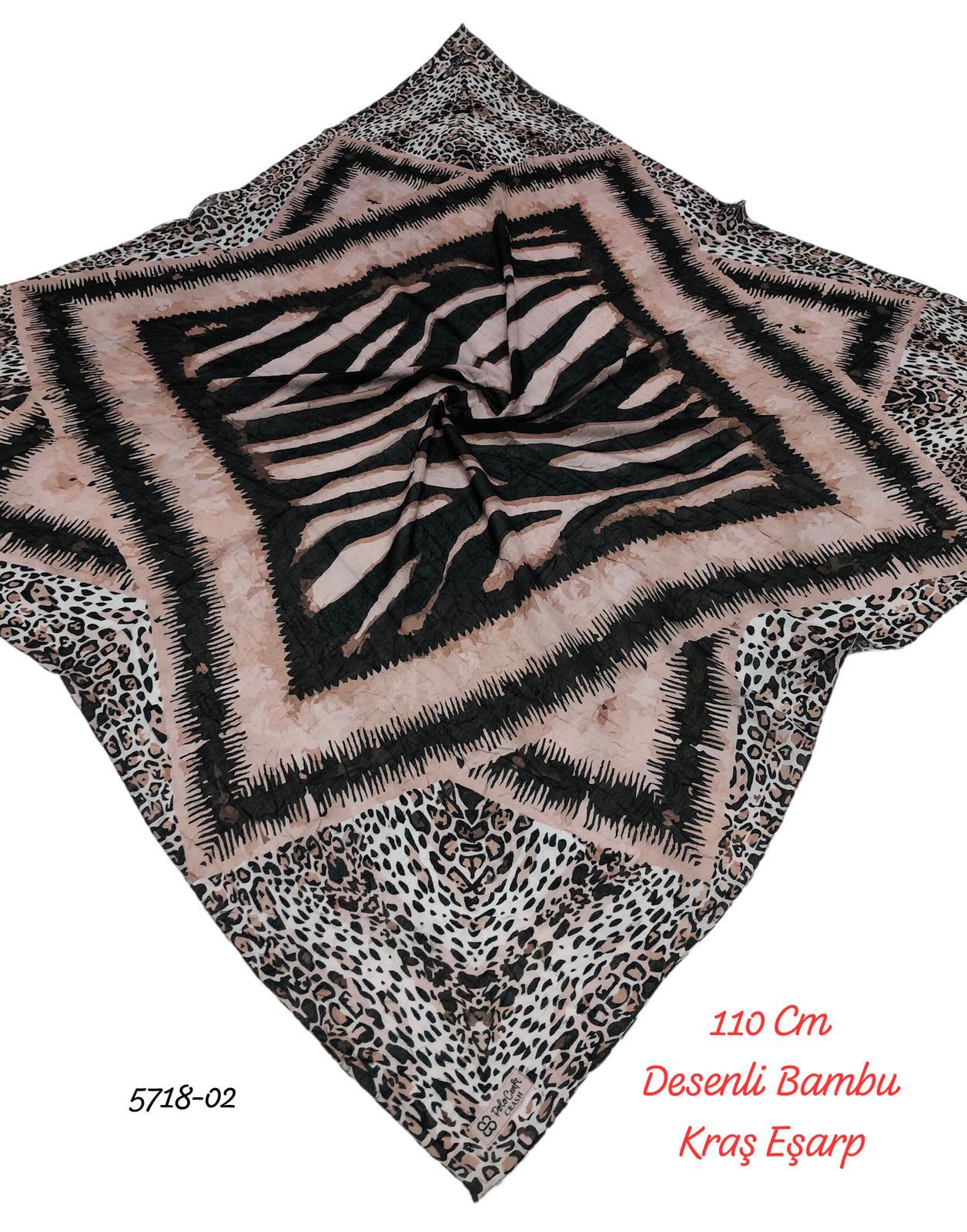 5718 110cm Desenli Bambu Kraş Eşarp