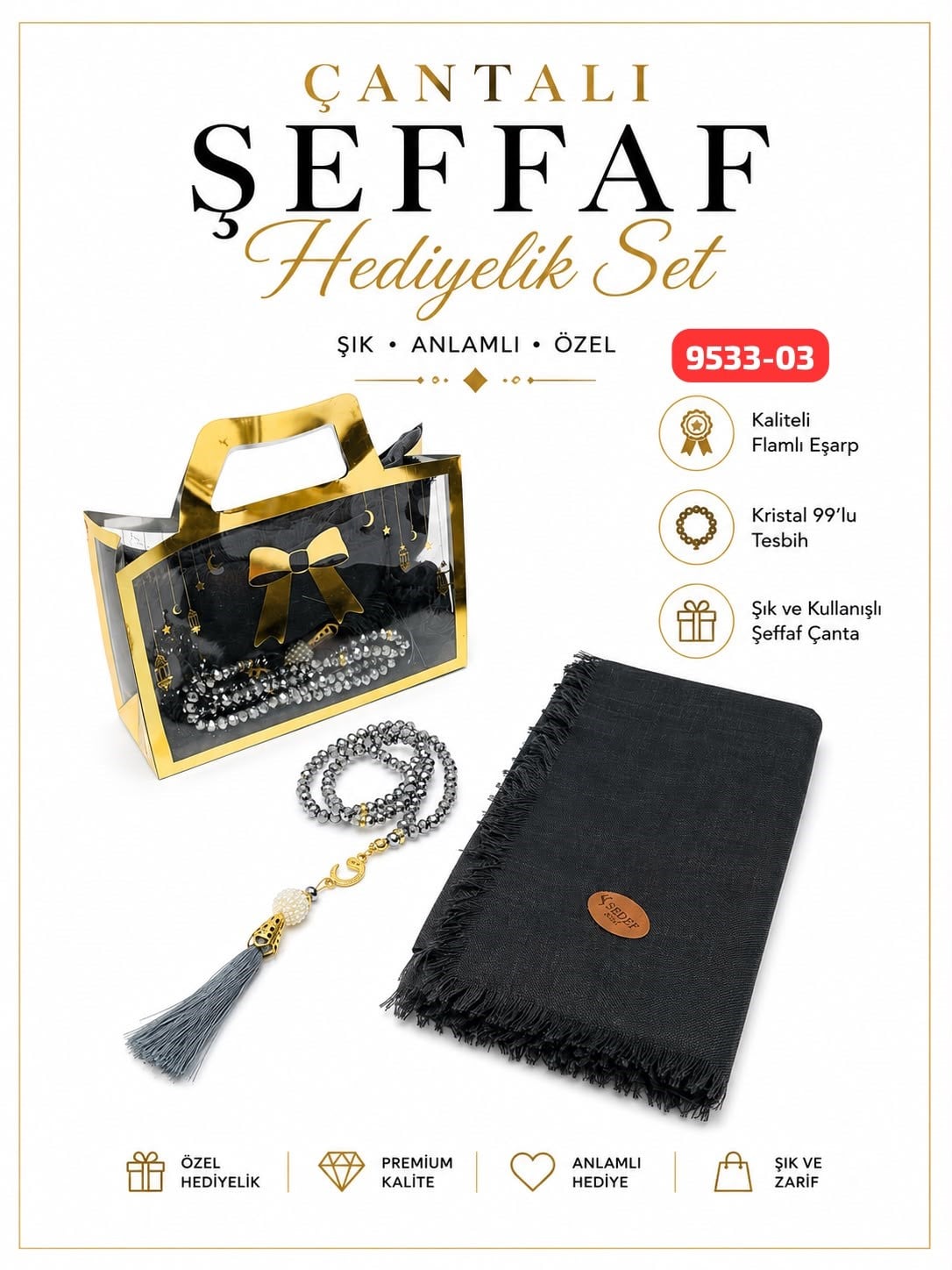 Çantalı Eşarp Tesbih Set