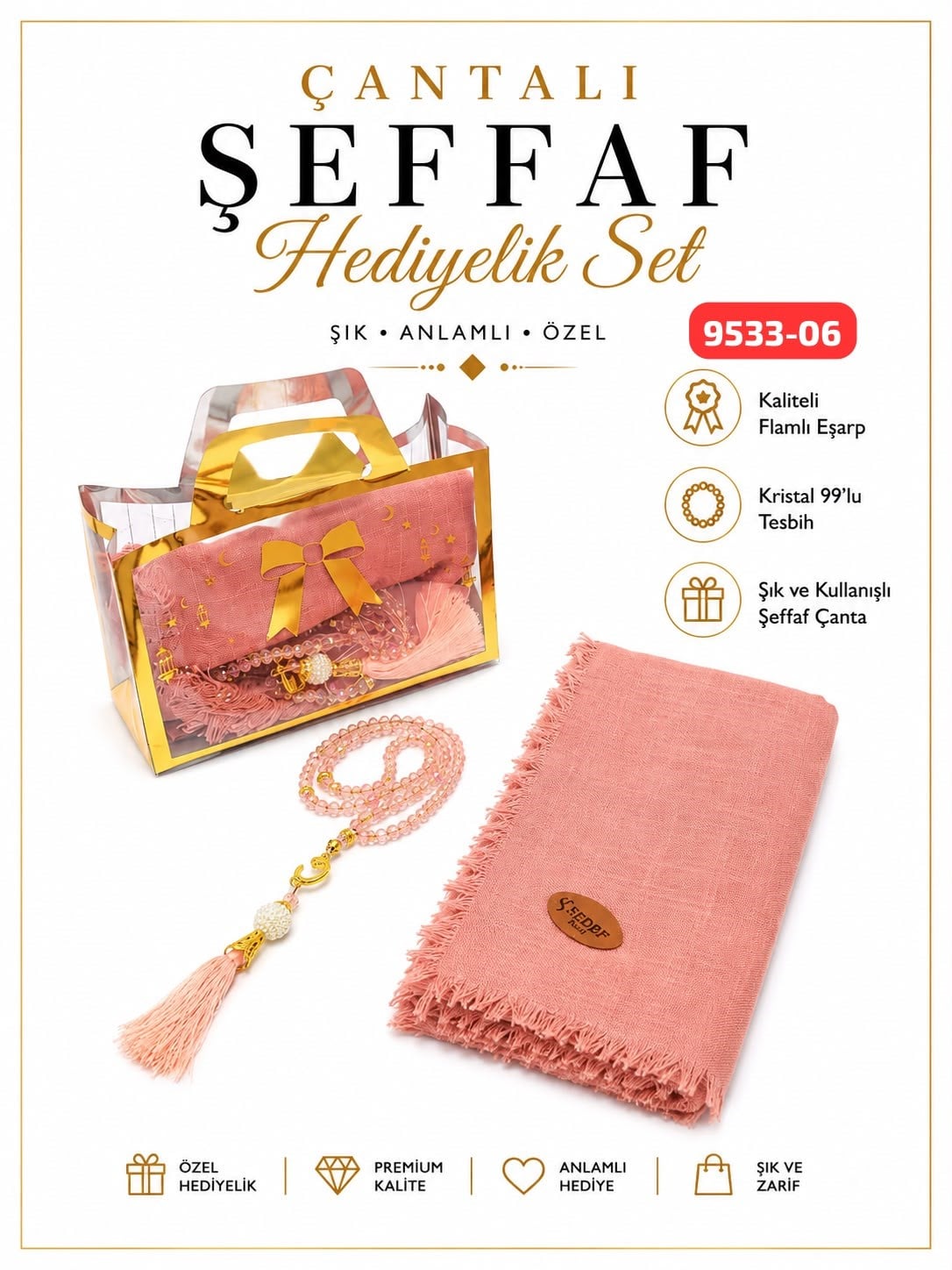 Çantalı Eşarp Tesbih Set