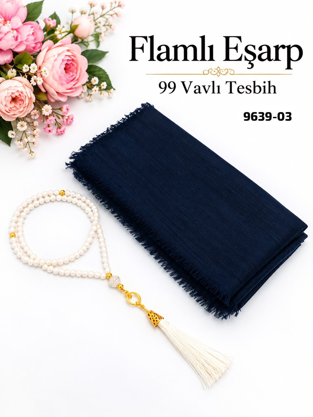 Flamlı Eşarp Vavlı Tesbih Set