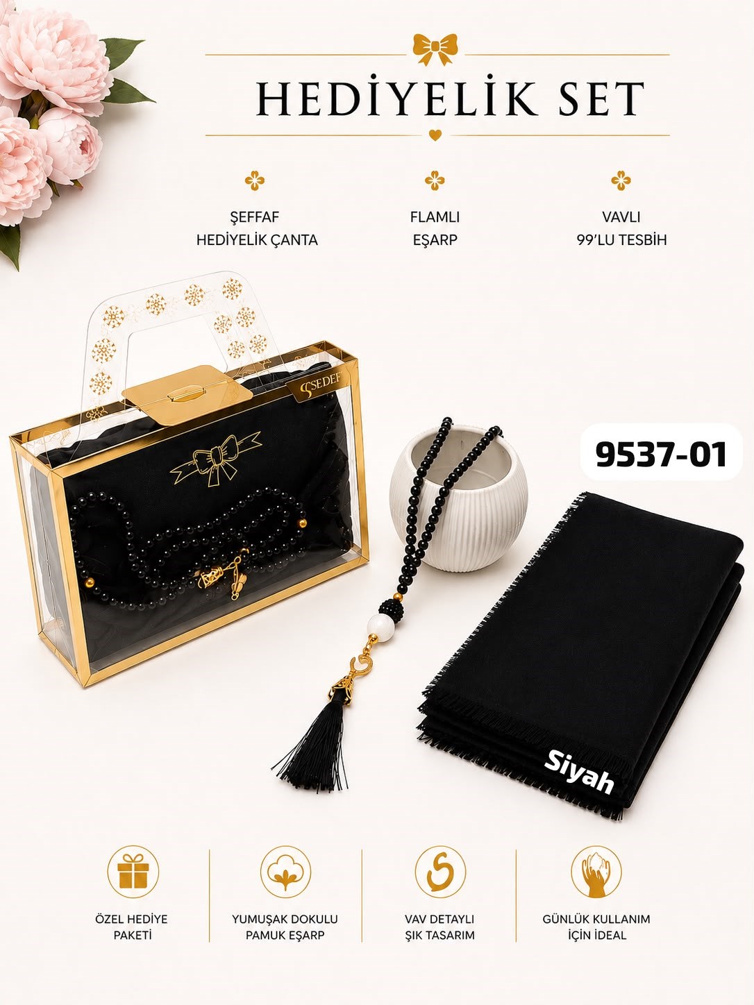 Hediyelik Çantalı Set Eşarp Tesbih