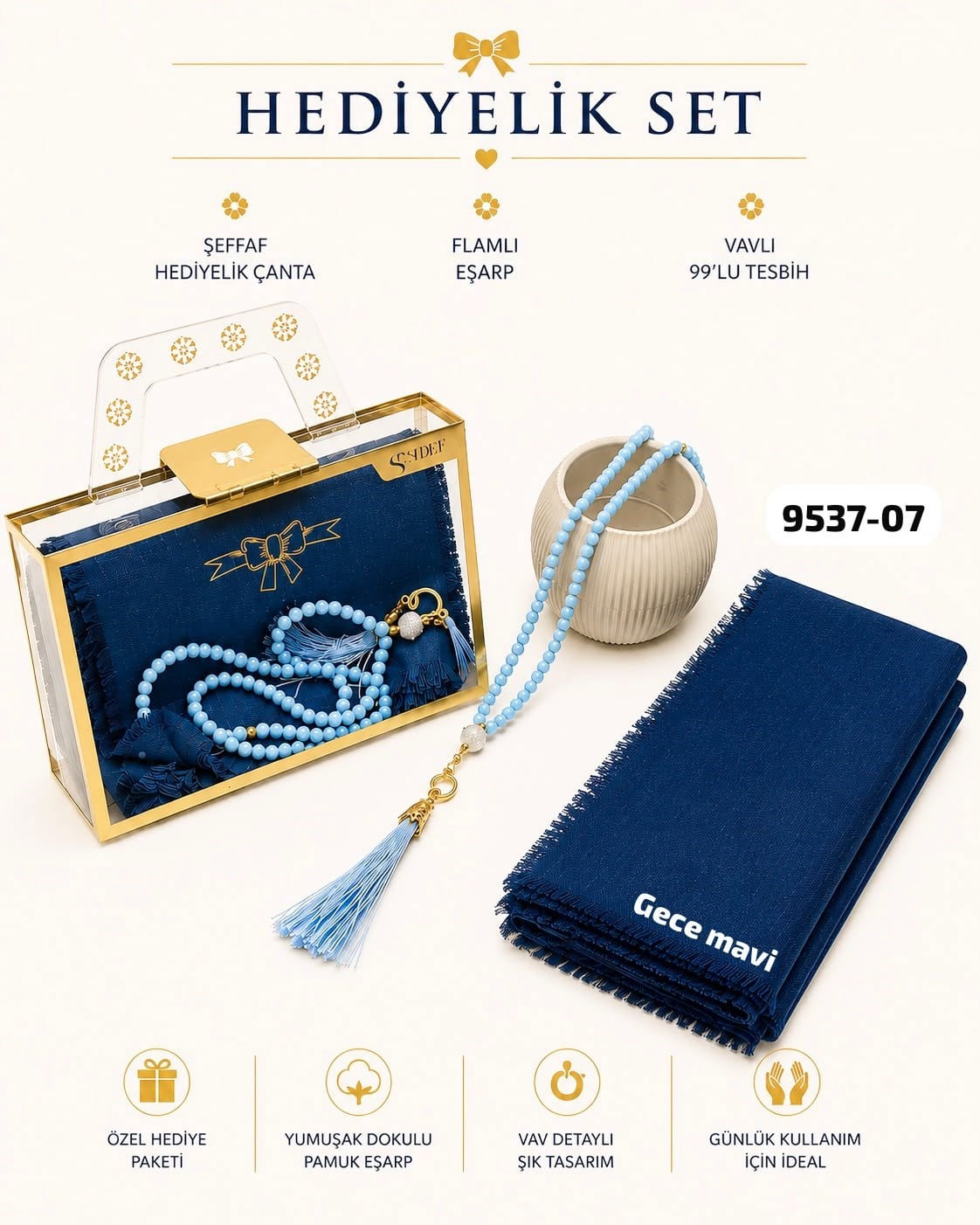 Hediyelik Çantalı Set Eşarp Tesbih
