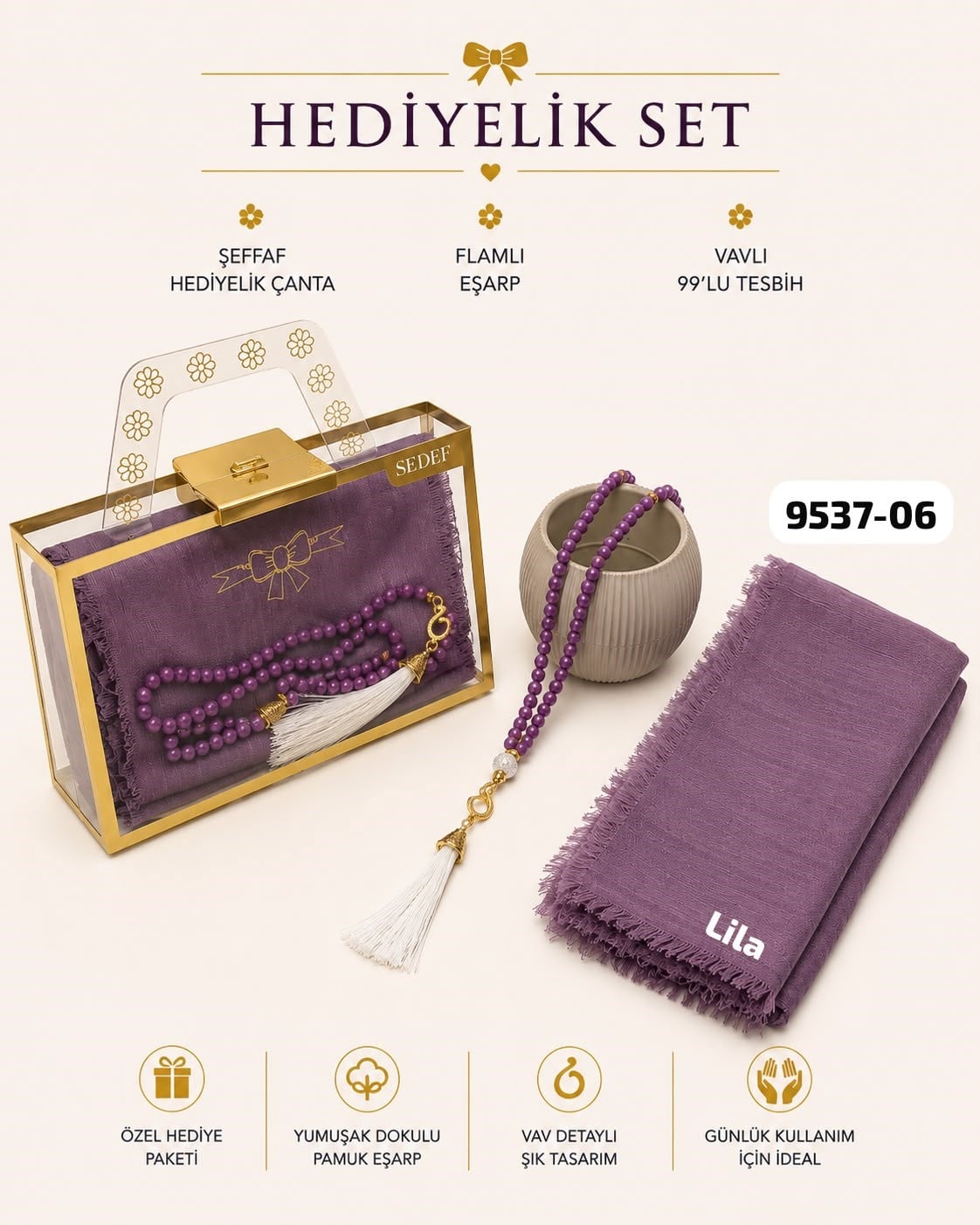 Hediyelik Çantalı Set Eşarp Tesbih