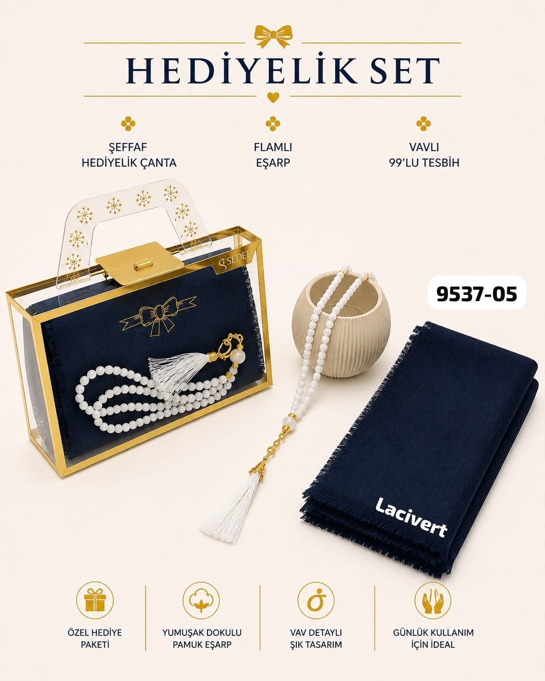 Hediyelik Çantalı Set Eşarp Tesbih