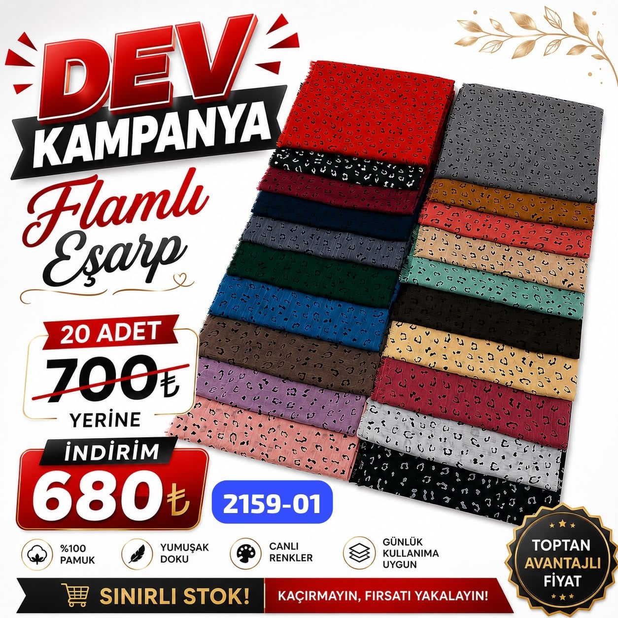 Kampanyalı Flamlı Eşarp