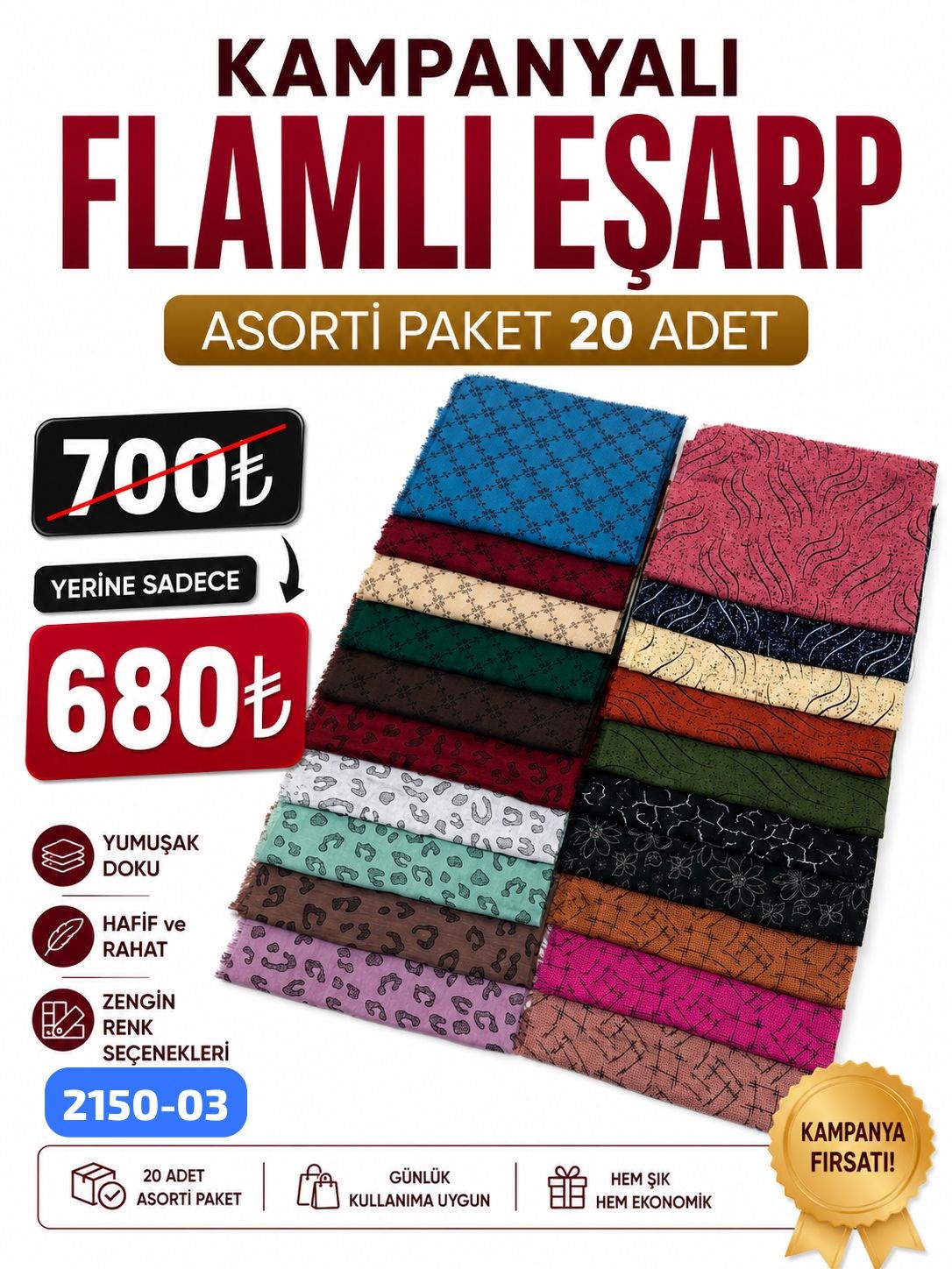 Kampanyalı Flamlı Eşarp
