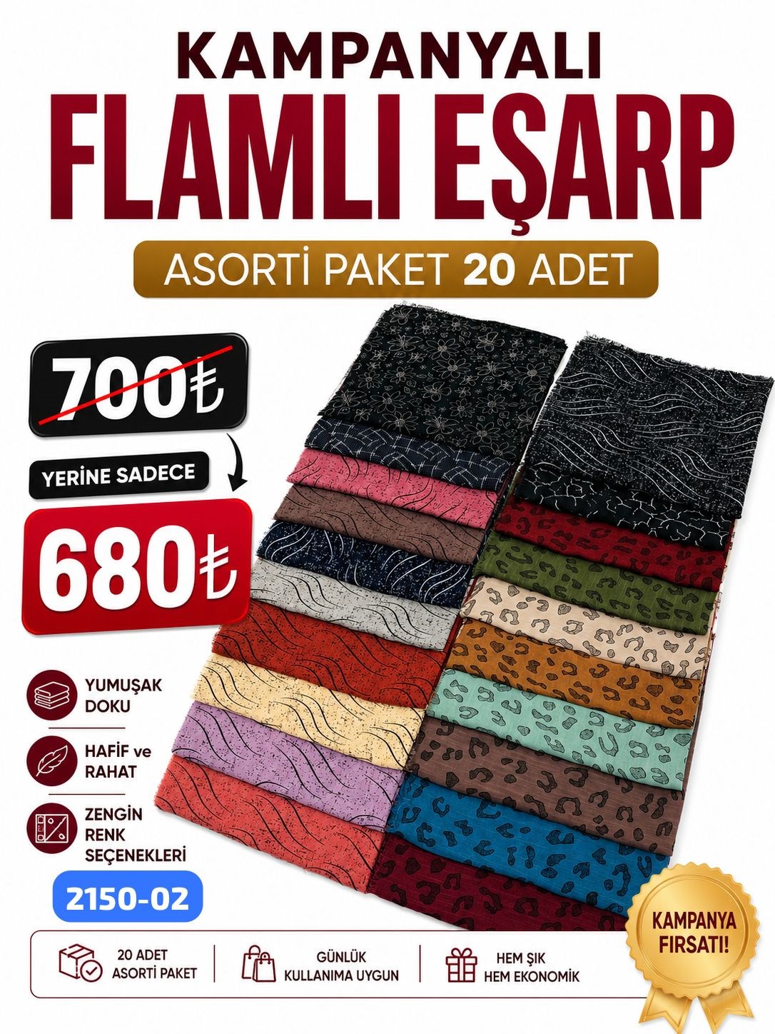 Kampanyalı Flamlı Eşarp